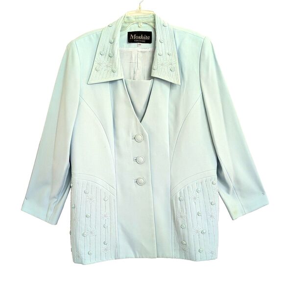 Moshita Couture 2PC Baby Blue Beaded Jacket and Skirt Embellished Jacket Insert - Picture 3 of 15